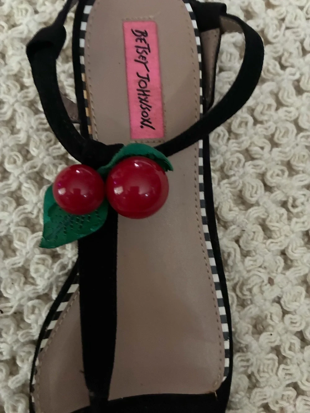 Betsey Johnson Red Cherries Strappy Sandals Adjustable Strap Flat 9M